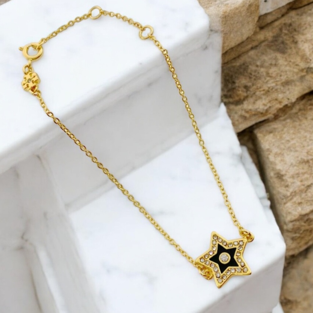 Tory Burch Kira Star Chain Bracelet in Black/Gold